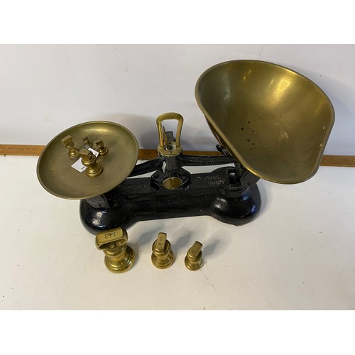 873 - Set of metal scales by Libra Scale and Co complete with set of brass weights