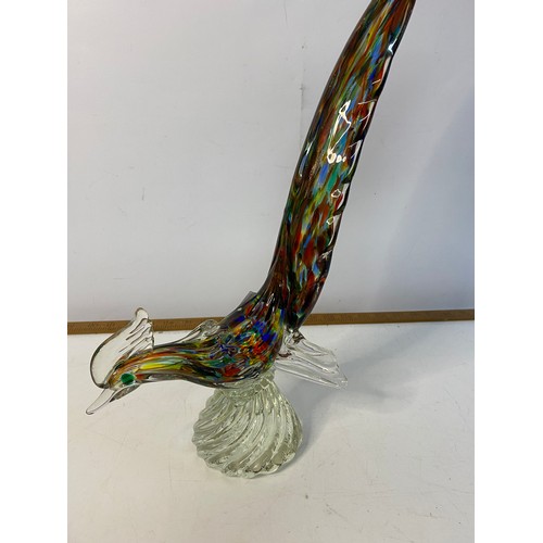 888 - Vintage glass pheasant measuring 44 cms tall, probably Murano but unmarked