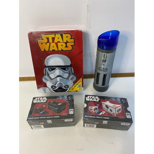 809 - Star Wars Build Your Own At-At activity tin, water bottle and 2 virtual reality viewers.