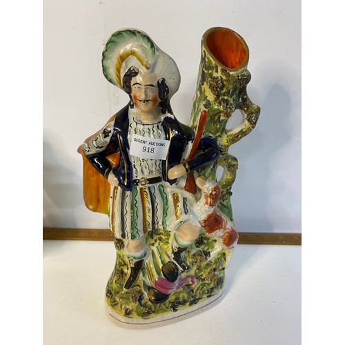 918 - 2 Flatback Mantle ornaments featuring couple dancing and Highland Hunting man.  Tallest is 34cms