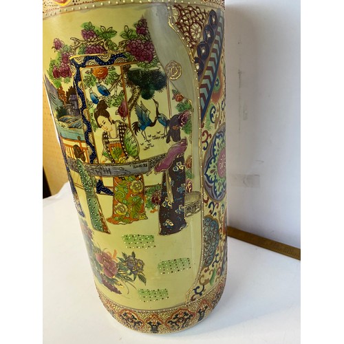 940 - Hand Painted Royal Satsuma umbrella stand, slight damage to base, measures 45 cm tall.