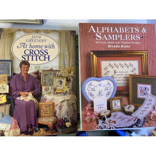 949 - 4 x vintage cross stitch samplers and assorted books.