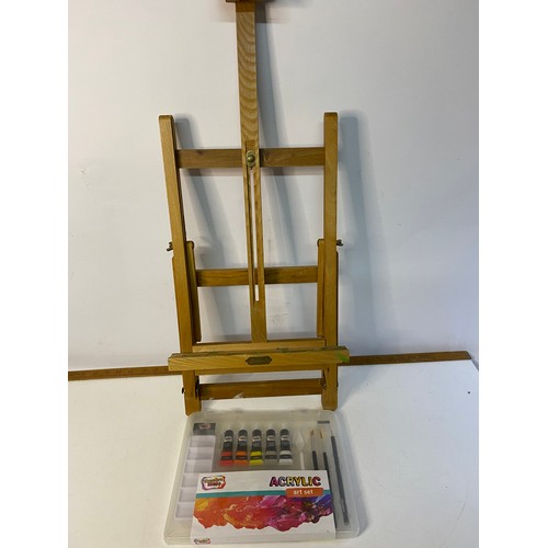 999 - Vintage wooden artists easel by Boldmere with canvas and acrylic art set.