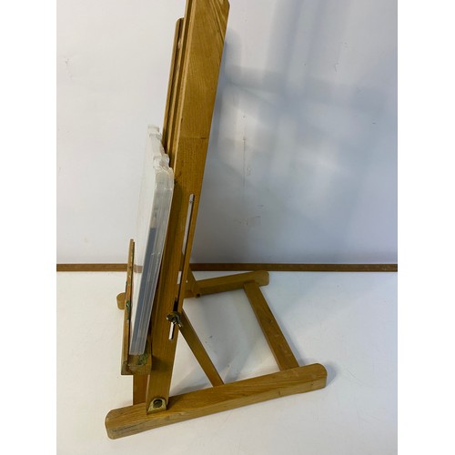 999 - Vintage wooden artists easel by Boldmere with canvas and acrylic art set.