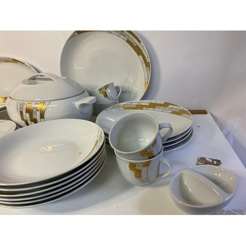 697 - 33 piece Tun Czech white and gold dinner set.