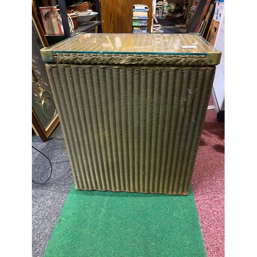 801 - Lloyd Loom laundry basket with glass to top, measures 47 cm by 55 cm.