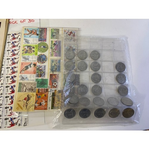 920 - Selection of Football/England memorabilia including stamps, programmes and coins.