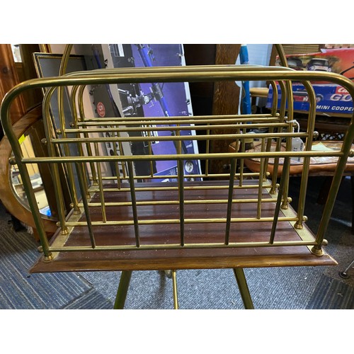 110 - Antique brass and Mahogany revolving magazine rack c1900's