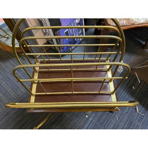 110 - Antique brass and Mahogany revolving magazine rack c1900's