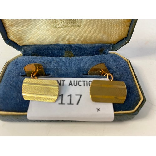 117 - Vintage pair of 9ct gold cufflinks in original H. Samuels box weighing 3.08g