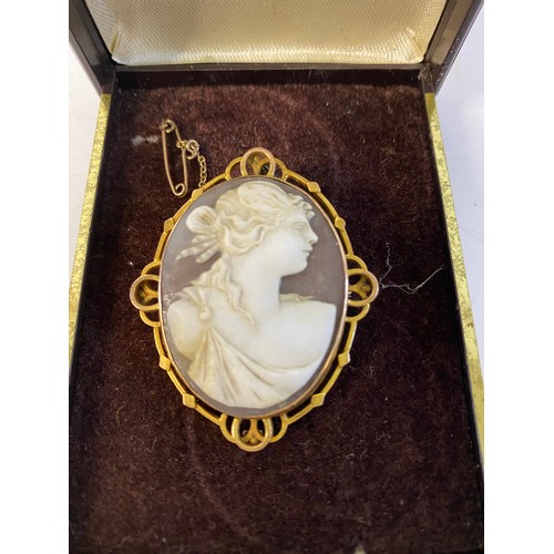 122 - A 9ct gold Victorian cameo brooch and a 1920's .800 silver and marcasite cameo brooch