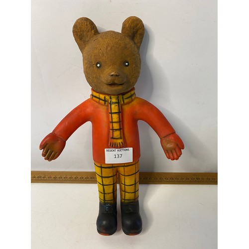 137 - 1970's Rupert Bear squeaky toy 28cms,  with Rupert Bear annual