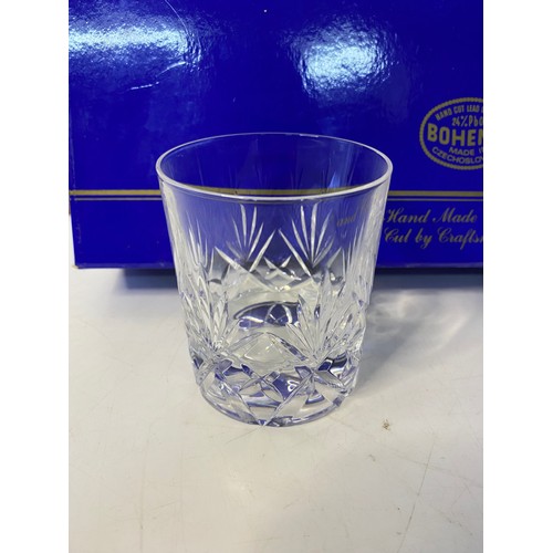 144 - Boxed set of 6 x Bohemia Crystal whisky tumblers.