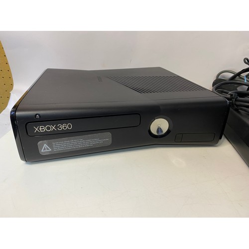 170 - Xbox 360 slim console with controller, Kinect sensor, headphones and 5 x games. Tested and working.