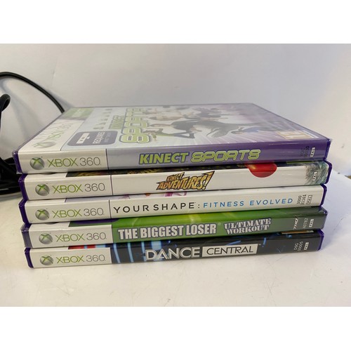 170 - Xbox 360 slim console with controller, Kinect sensor, headphones and 5 x games. Tested and working.