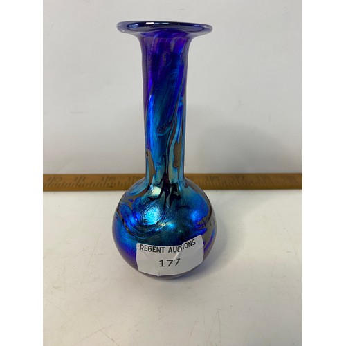 177 - Maltese Gozo glass iridescent vase from the Midnight collection standing 13.5cms tall