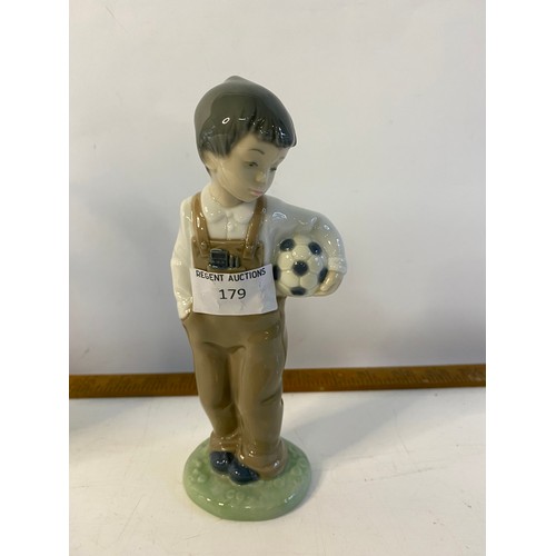 179 - Pair of Nao praying girl figures and a Nao boy with football, largest measuring 27cms tall