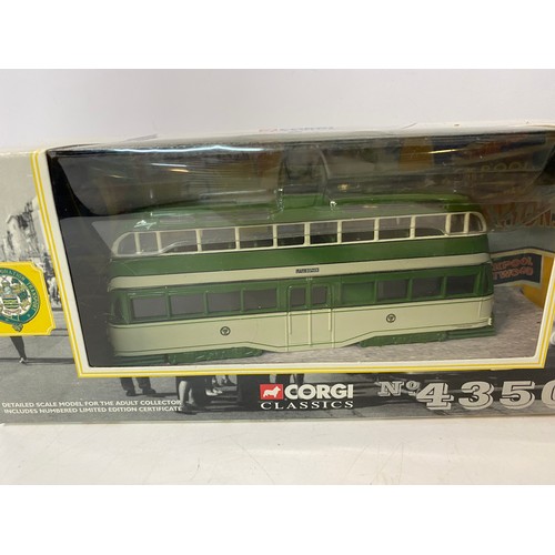 84 - 3 x boxed Diecast models from Corgi,  Blackpool Balloon Tram, No 22a St. Annes via Blackpool bus and... 