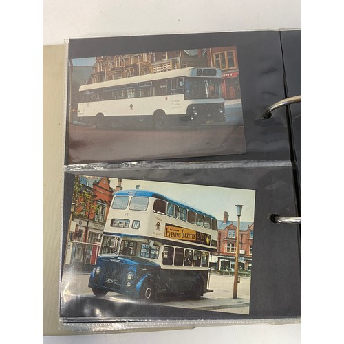 85 - Postcard album of Blackpool postcards including trams and buses.