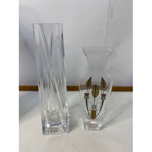 100 - 2 x boxed Charles Rennie Mackintosh vases by Glencairn Crystal Studio, largest measures 23 cms tall