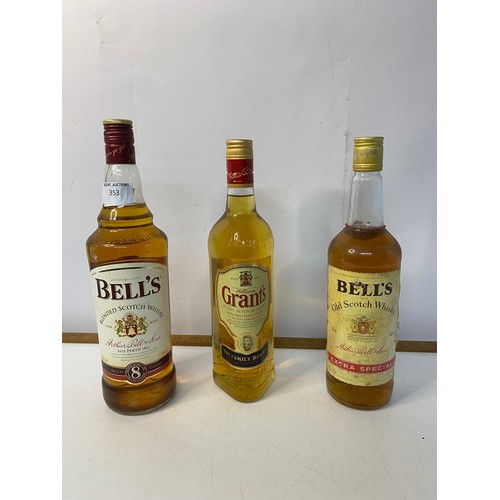 353 - 3 x bottles of whisky, 2 x bottles of Bells, 1 x extra special 75cl bottle and a 1l aged 8 years bot... 