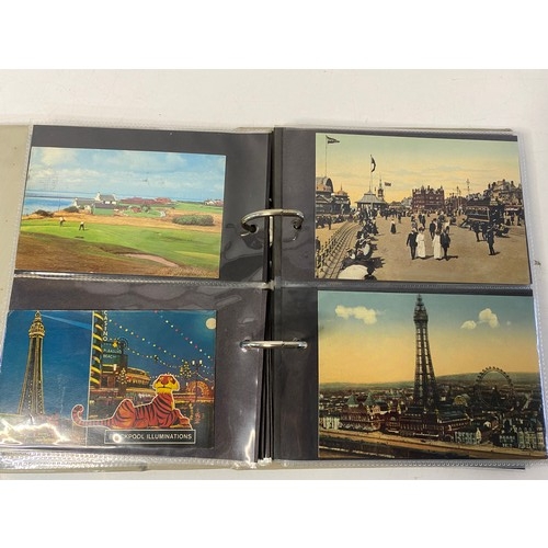 85 - Postcard album of Blackpool postcards including trams and buses.