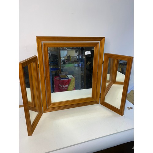 351 - Dressing table pine triple mirror. Large mirror measures 45 x 53 cms