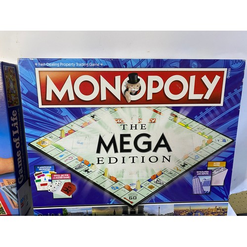 501 - Selection of 3 x board games, MB Games 'Game of Life' and 'Hotel' and Hasbro 'Monopoloy The Mega Edi... 