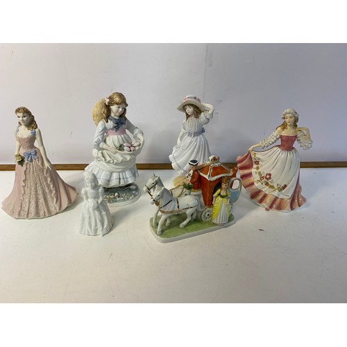 502 - Selection of figurines including English Ladies Co 'Celtic Ladies', Coalport 'Childhood Joys', 'Beau... 