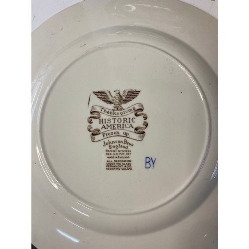 602 - Set of 6 x Johnson Bros 'Historic America' 27cm dinner plates and a large oval turkey platter.