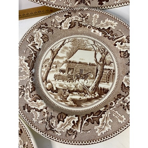 602 - Set of 6 x Johnson Bros 'Historic America' 27cm dinner plates and a large oval turkey platter.