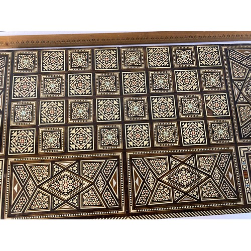 101 - Vintage Syrian inlaid mosaic games box for chess and backgammon, 50x25x8.5cms