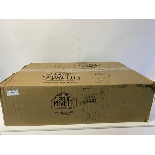 102 - Box of 24 Birrificio Angelo Poretti 2/3 pint glasses.