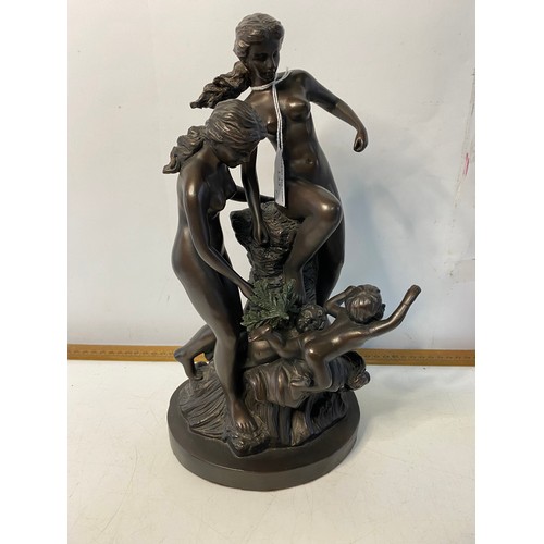 133 - 3 cast resin nude and figural group sculptures, tallest is 34cms.