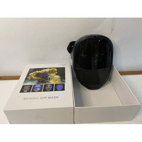 143 - Shining app mask, bluetooth LED face changing full face mask. Boxed in working order.