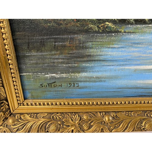 173 - Keith Sutton original oil on board painting in gilt frame signed and dated 1983 of untitled river sc... 