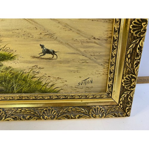 174 - Keith Sutton original oil painting in gilt frame of untitled village scene, signed and measures 33x5... 