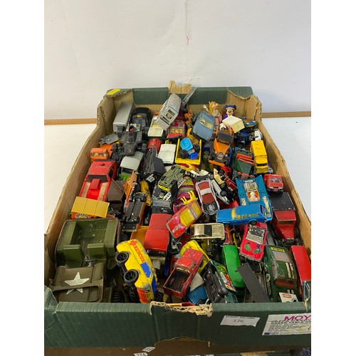 176 - Box of vintage toy cars from Matchbox and Corgi mostly from 1970s/80s, in playworn condition.