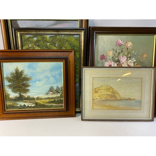 178 - Collection of vintage framed oil and watercolour paintings, some are signed. Largest is 45x36cm