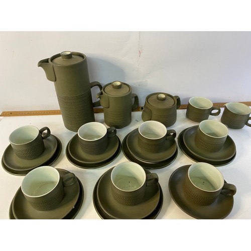 183 - 25 piece Denby Camelot dark green tea/coffee set