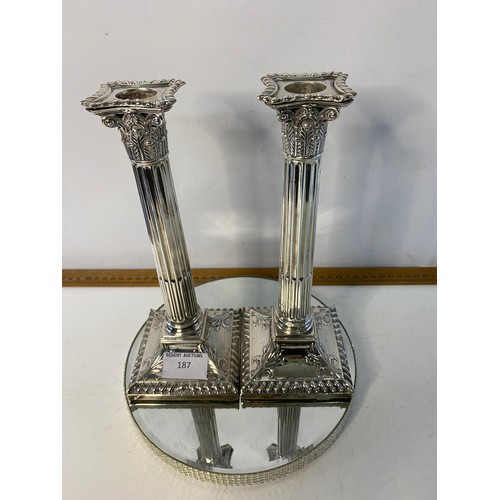 187 - Sheffield 1895 pair of silver hallmarked Corinthian column candlesticks made by Hawkesworth, Eyre & ... 