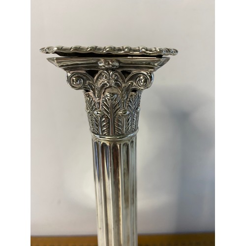 187 - Sheffield 1895 pair of silver hallmarked Corinthian column candlesticks made by Hawkesworth, Eyre & ... 