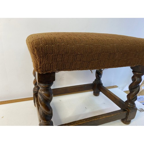 396 - Footstool with bun feet,  Barley twist legs and covered top.