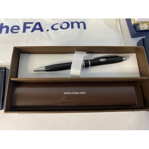 443 - Selection of boxed 'The FA' personalised items including a Cross pen, credit card holder, wallet and... 