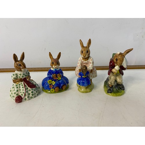 452 - Collection of 4 x Royal Doulton Bunnykins figures and a bowl. Figures include 'playtime', 'cooling o... 