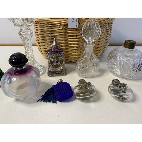 241 - Collection of perfume bottles in wicker basket including Bohemian