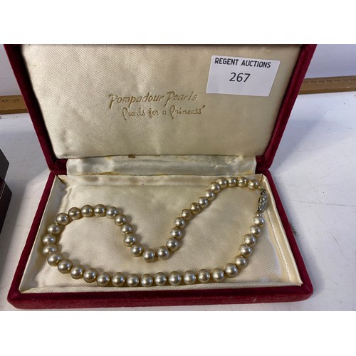 267 - 6 vintage faux pearl necklaces, 1 is Napier and 2 have silver clasps.