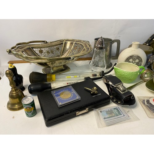 277 - Selection of mixed collectables including metalware, Jakar compass set and ceramics.