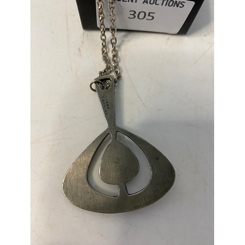 305 - Vintage R Tenn Sweden modernist pewter pendant necklace.