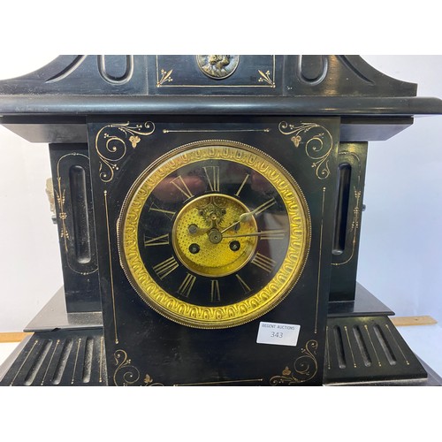 343 - Large Victorian ornate marble mantle clock measuring 49 x 47 cms tall